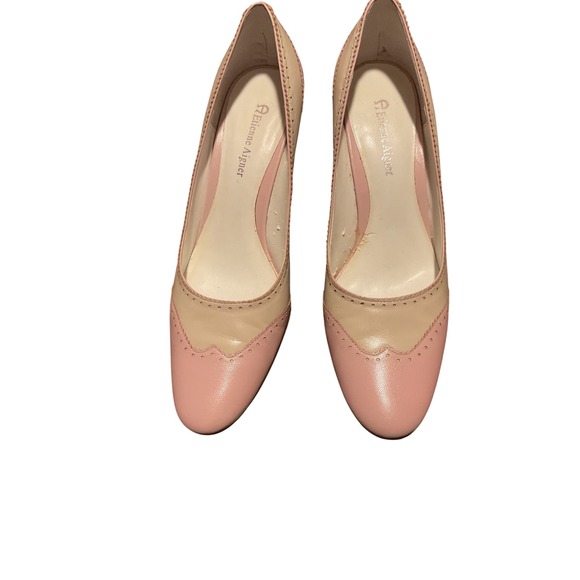 Vintage Mary Jane Etienne Aigner Leather Pumps Pointed Toe Pink Beige Shoes 7.5M - Picture 1 of 12